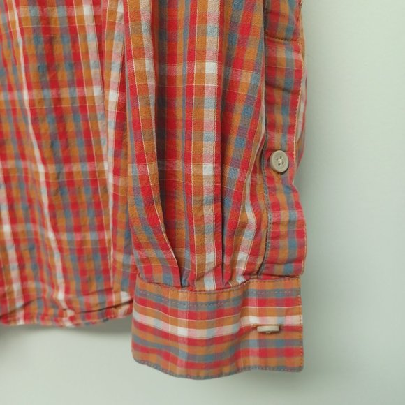 SOLD!--Columbia Long Sleeve Plaid Shirt, Red, Orange, Blue Tan, XXL - Picture 3 of 4